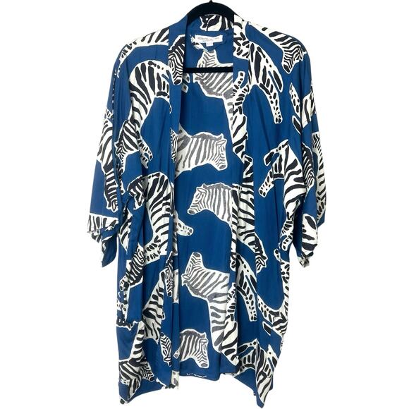 Emerson Fry India Collection Zebra Print Kimono Robe Boho Duster Size XS/Small - Picture 2 of 8